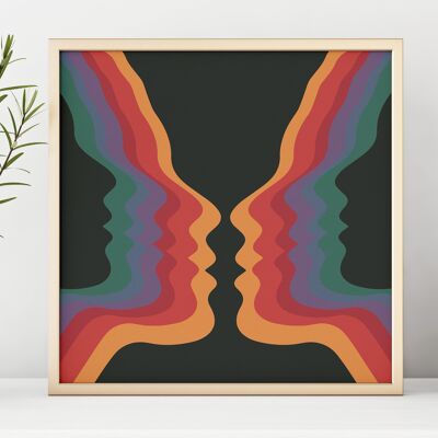 Rainbow Faces -  Square Art Print, Poster, Psychedelic 70s Wall Art / 297mm x 297mm (11.69" x 11.69") 1