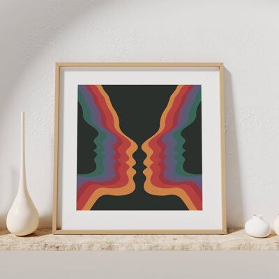 Rainbow Faces -  Square Art Print, Poster, Psychedelic 70s Wall Art / 297mm x 297mm (11.69" x 11.69") 8