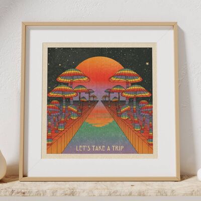 Rainbow River Take A Trip -  Square Art Print, Poster, Psychedelic 70s Wall Art / 297mm x 297mm (11.69" x 11.69")