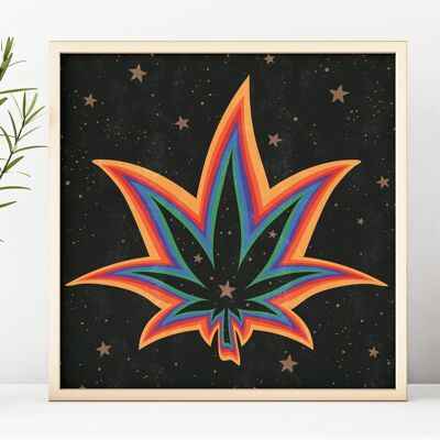 Rainbow Weed -  Square Art Print, Poster, Psychedelic 70s Wall Art / 297mm x 297mm (11.69" x 11.69")