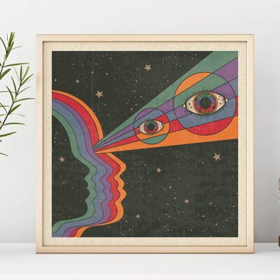 Share -  Square Art Print, Poster, Psychedelic 70s Wall Art / 148mm x 148mm (3.7" x 3.7")