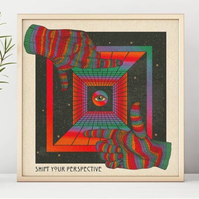Shift Your Perspective -  Square Art Print, Poster, Psychedelic 70s Wall Art / 148mm x 148mm (3.7" x 3.7")