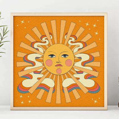 Sun Flow -  Square Art Print, Poster, Psychedelic 70s Wall Art / 297mm x 297mm (11.69" x 11.69") 1