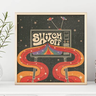 Switch Off -  Square Art Print, Poster, Psychedelic 70s Wall Art / 210mm x 210mm (8.26" x 8.26")