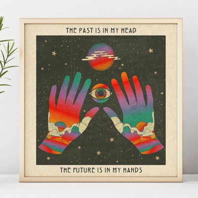 The Past Is In My Head -  Square Art Print, Poster, Psychedelic 70s Wall Art / 148mm x 148mm (3.7" x 3.7")