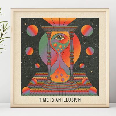 Time Is An Illusion -  Square Art Print, Poster, Psychedelic 70s Wall Art / 148mm x 148mm (3.7" x 3.7")