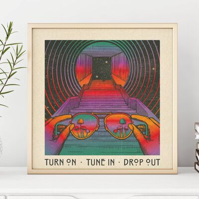 Turn On, Tune in, Drop Out, Timothy Leary -  Square Art Print, Poster, Psychedelic 70s Wall Art / 148mm x 148mm (3.7" x 3.7")