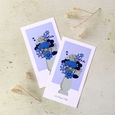 Postal de ilustración de planta de flores azules