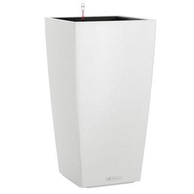 LECHUZA CUBICO Color 22 White Poly Resin Floor Self-watering Planter with Substrate H41 L22 W22 cm, 16 ltrs Cap.