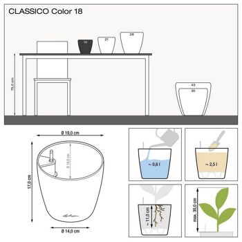 LECHUZA CLASSICO Color 18 Blanc Poly Résine Table Jardinière Auto-Arrosante avec Substrat D19 H17 cm, 2,5 litres Cap. 3