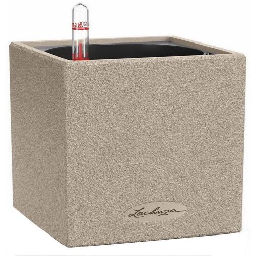 LECHUZA CANTO Stone 14 Sandy Beige Poly Resin Table Self-watering Planter H14 L14 W14 cm, 1.4 ltrs Cap.