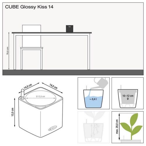 LECHUZA CUBE Glossy Kiss 14 Sweet Candy Highgloss Glitter Poly Resin Table Self-watering Planter H14 L14 W14 cm, 1.4 ltrs Cap.