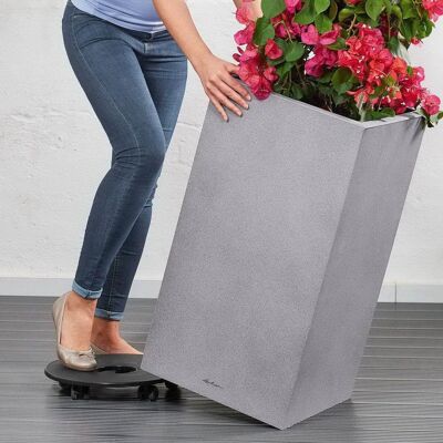 LECHUZA CANTO Stone 40 High Stone Grey Poly Resin Floor Self-watering Planter with Substrate H76 L40 W40 cm, 29 ltrs Cap.