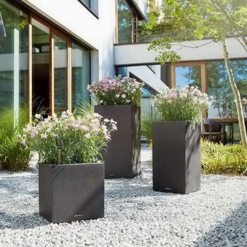LECHUZA CANTO Stone 40 High Graphite Black Poly Resin Floor Auto-arrosage Planter with Substrate H76 L40 W40 cm, 29 ltrs Cap. 2