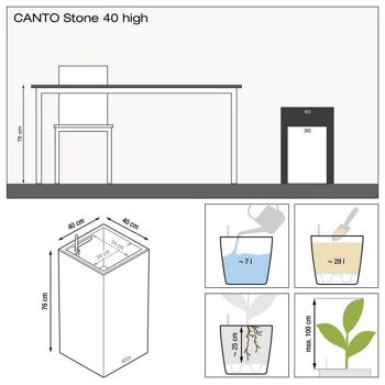 LECHUZA CANTO Stone 40 High Graphite Black Poly Resin Floor Auto-arrosage Planter with Substrate H76 L40 W40 cm, 29 ltrs Cap. 7