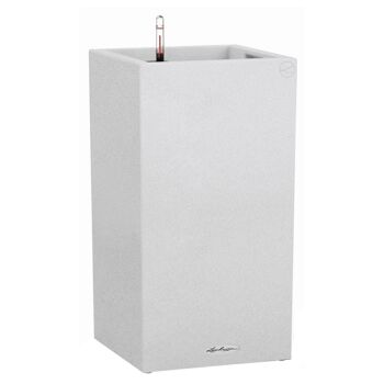 LECHUZA CANTO Stone 40 High Quartz White Poly Résine Sol Jardinière Auto-Arrosante avec Substrat H76 L40 W40 cm, 29 ltrs Cap. 1