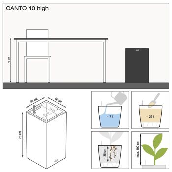 LECHUZA CANTO 40 High White High Gloss Poly Resin Floor Auto-arrosage Planter with Substrate H76 L40 W40 cm, 121,6 ltrs Cap. 7