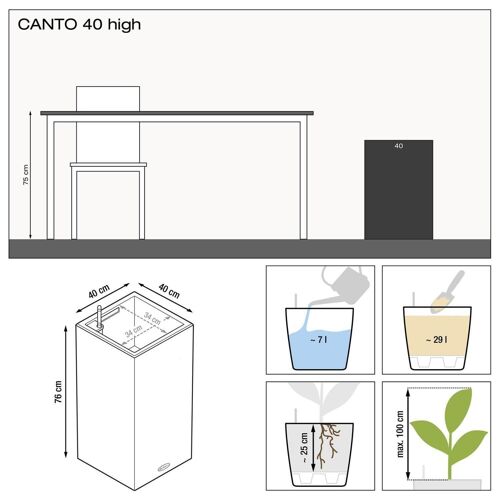 LECHUZA CANTO 40 High Charcoal Metallic Poly Resin Floor Self-watering Planter with Substrate H76 L40 W40 cm, 121.6 ltrs Cap.