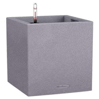 LECHUZA CANTO Stone 30 Low Stone Grey Poly Resin Floor Self-watering Planter with Substrate H30 L30 W30 cm, 12 ltrs Cap.