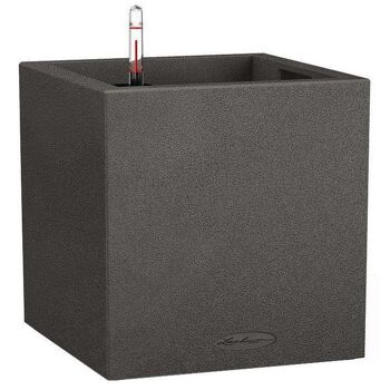 LECHUZA CANTO Stone 30 Low Graphite Black Poly Resin Floor Auto-arrosage Planter with Substrate H30 L30 W30 cm, 12 ltrs Cap. 1