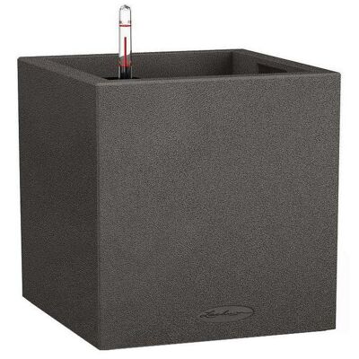 LECHUZA CANTO Stone 30 Low Graphite Black Poly Resin Floor Self-watering Planter with Substrate H30 L30 W30 cm, 12 ltrs Cap.
