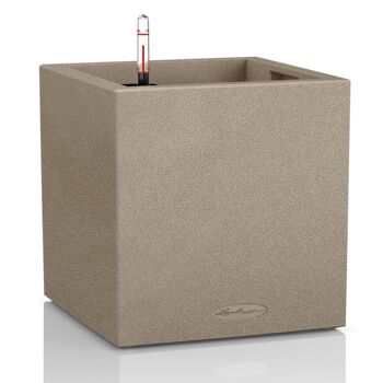 LECHUZA CANTO Stone 40 Low Sandy Beige Poly Résine Plancher Auto-arrosage avec Substrat H40 L40 W40 cm, 29 ltrs Cap. 10