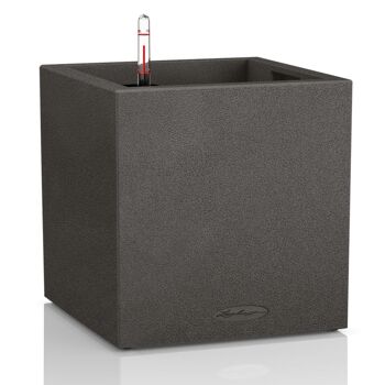 LECHUZA CANTO Stone 40 Low Graphite Black Poly Resin Floor Auto-arrosage Planter with Substrate H40 L40 W40 cm, 29 ltrs Cap. 3