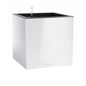 LECHUZA CANTO 40 Jardinière à arrosage automatique au sol en résine poly blanche haute brillance avec substrat H40 L40 W40 cm, 64 ltrs Cap. 5