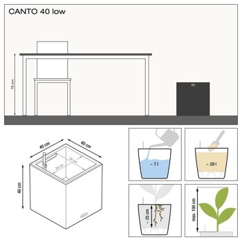 LECHUZA CANTO 40 Jardinière à arrosage automatique au sol en résine poly blanche haute brillance avec substrat H40 L40 W40 cm, 64 ltrs Cap. 7