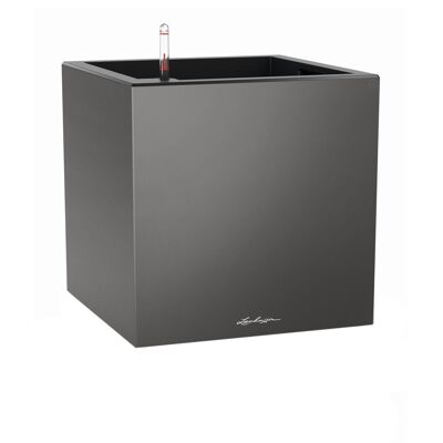 LECHUZA CANTO 40 Low Charcoal Metallic Poly Resin Floor Self-watering Planter with Substrate H40 L40 W40 cm, 64 ltrs Cap.
