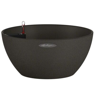 LECHUZA CUBETO Stone 40 Graphite Black Poly Resin Table Self-watering Planter with Substrate D40 H18 cm, 22.6 ltrs Cap.