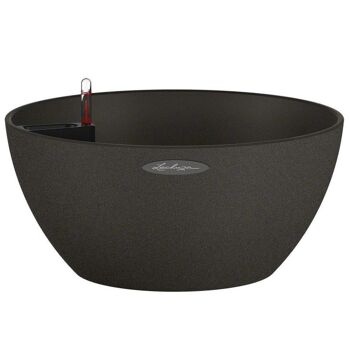 LECHUZA CUBETO Stone 40 Graphite Noir Poly Résine Table Jardinière Auto-Arrosante avec Substrat D40 H18 cm, 22,6 ltrs Cap. 1