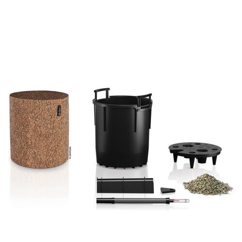 LECHUZA TRENDCOVER 32 Cork Dark Natural Poly Resin Floor Self-watering Planter with Substrate D32 H33 cm, 11 ltrs Cap.