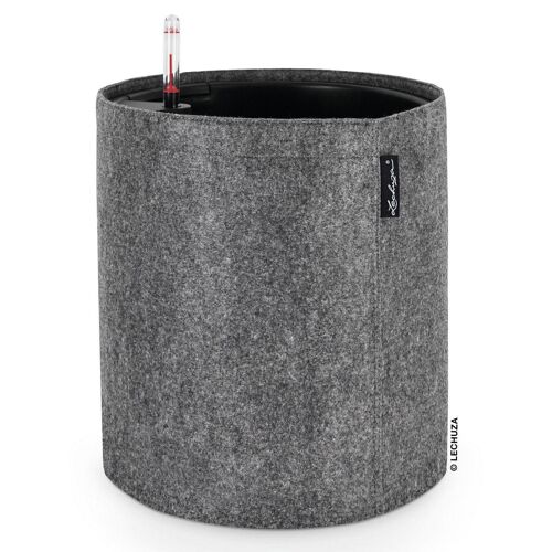 LECHUZA TRENDCOVER 32 Felt Dark Grey Poly Resin Floor Self-watering Planter with Substrate D32 H33 cm, 11 ltrs Cap.