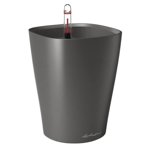 LECHUZA MINI DELTINI Table Charcoal Metallic Poly Resin Table Self-watering Planter with Substrate D10 H13 cm, 1 ltrs Cap.