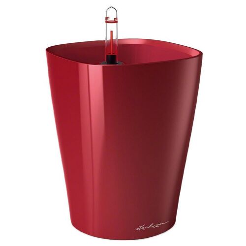 LECHUZA MINI DELTINI Table Scarlet Red High Gloss Poly Resin Table Self-watering Planter with Substrate D10 H13 cm, 1 ltrs Cap.