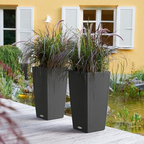 LECHUZA CUBICO Cottage 30 Sand Brown Poly Resin Floor Self-watering Planter with Substrate H56 L30 W30 cm, 14 ltrs Cap.