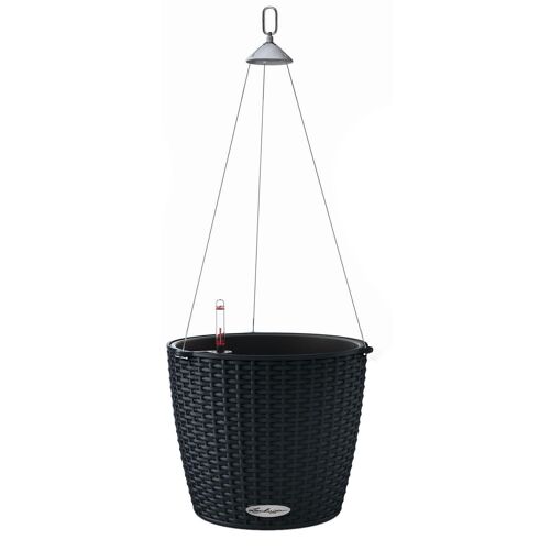 LECHUZA NIDO Cottage 28 Graphite Black Hanging Poly Resin Self-watering Planter with Substrate D27 H23 cm, 6 ltrs Cap.