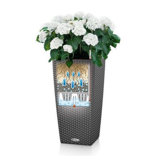 LECHUZA CUBICO Cottage 30 White Poly Resin Floor Self-watering Planter with Substrate H56 L30 W30 cm, 50 ltrs Cap.