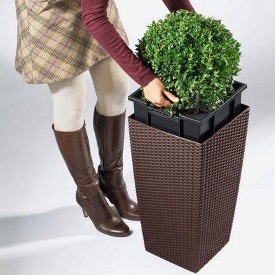 LECHUZA CUBICO Cottage 40 Light Grey Poly Resin Floor Self-watering Planter with Substrate H75 L40 W40 cm, 31 ltrs Cap.