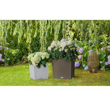 LECHUZA CUBE Cottage 40 Jardinière à arrosage automatique au sol en résine poly gris clair avec substrat H40 L40 W40 cm, 31 ltrs Cap. 3