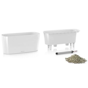 LECHUZA DELTA 20 Jardinière à arrosage automatique de table en résine poly blanche haute brillance avec substrat H18 L40 W15 cm, 11 ltrs Cap. 5