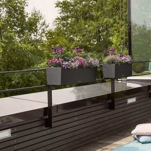 LECHUZA BALCONERA Stone 50 Graphite Black Poly Resin Window Box Self-watering Planter with Substrate H19 L50 W19 cm, 8.01 ltrs Cap.
