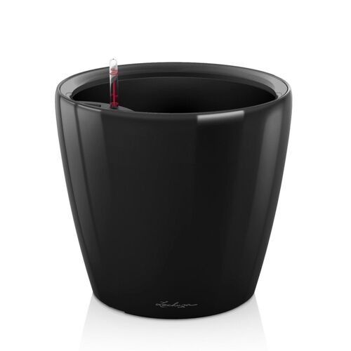 LECHUZA CLASSICO 21 LS Black High-Gloss Poly Resin Table Self-watering Planter with Substrate D21 H20 cm, 7 ltrs Cap.