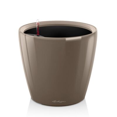 LECHUZA CLASSICO 28 LS Shiny Taupe Poly Resin Table Self-watering Planter with Substrate D28 H26 cm, 16 ltrs Cap.