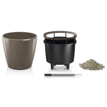 LECHUZA CLASSICO 35 LS Jardinière Auto-Arrosante en Résine Poly Taupe Brillant avec Substrat D35 H33 cm, 32 litres Cap. 2