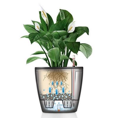 LECHUZA CLASSICO 43 LS Silver Metallic Poly Resin Floor Self-watering Planter with Substrate D43 H40 cm, 58 ltrs Cap.