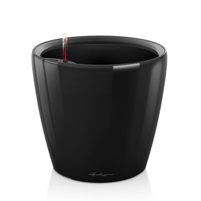 LECHUZA CLASSICO 43 LS Black High-Gloss Poly Resin Floor Self-watering Planter with Substrate D43 H40 cm, 58 ltrs Cap.