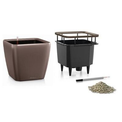 LECHUZA QUADRO LS 21 Espresso Metallic Poly Resin Table Self-watering Planter with Substrate H20 L21 W21 cm, 9 ltrs Cap.