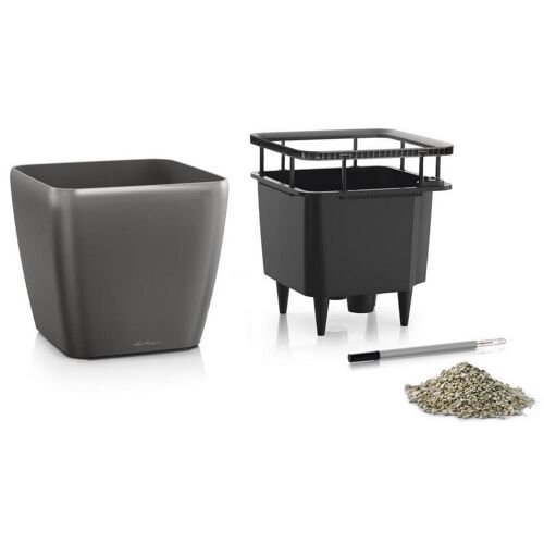 LECHUZA QUADRO LS 28 Charcoal Metallic Poly Resin Table Self-watering Planter with Substrate H26 L28 W28 cm, 20 ltrs Cap.